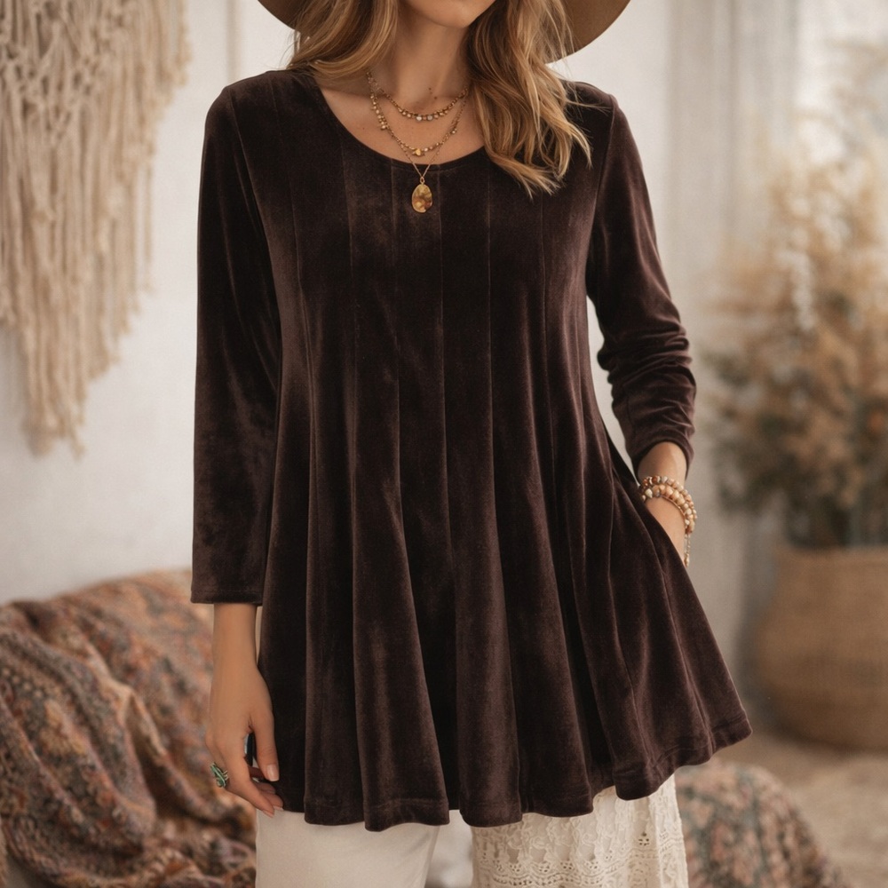 Soft Surroundings Dark Chocolate Velvet Swing Tunic